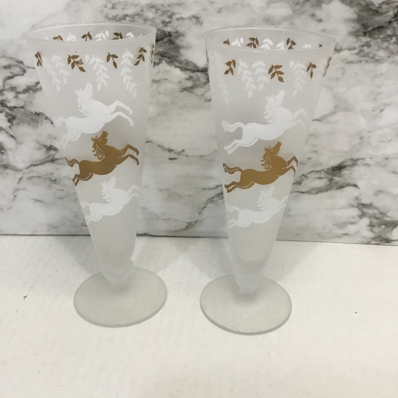 Libbey Other - 1950's Pilsner Glasses by Libbey Frosted Horses, Set of 2